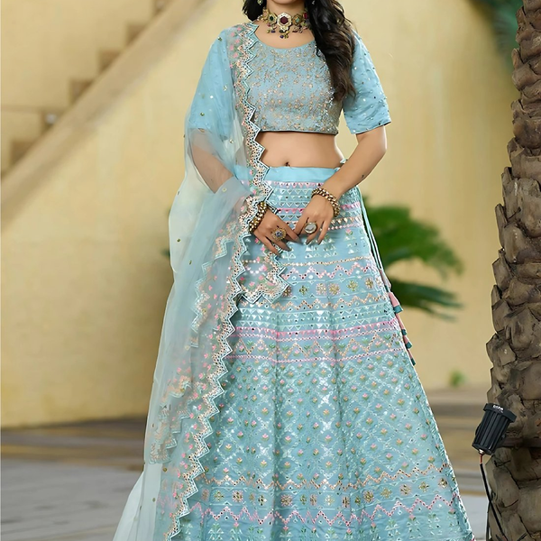 Lehenga Mart Designer Wedding Lehenga Choli For Women - Aqua - Distacart