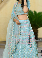 Thumbnail for Lehenga Mart Designer Wedding Lehenga Choli For Women - Aqua - Distacart