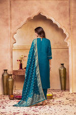 Thumbnail for BulBul Adab Muslin Teal Kurta Set with Dupatta