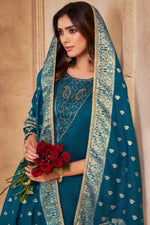 Thumbnail for BulBul Adab Muslin Teal Kurta Set with Dupatta