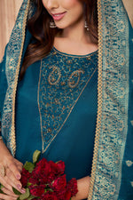 Thumbnail for BulBul Adab Muslin Teal Kurta Set with Dupatta