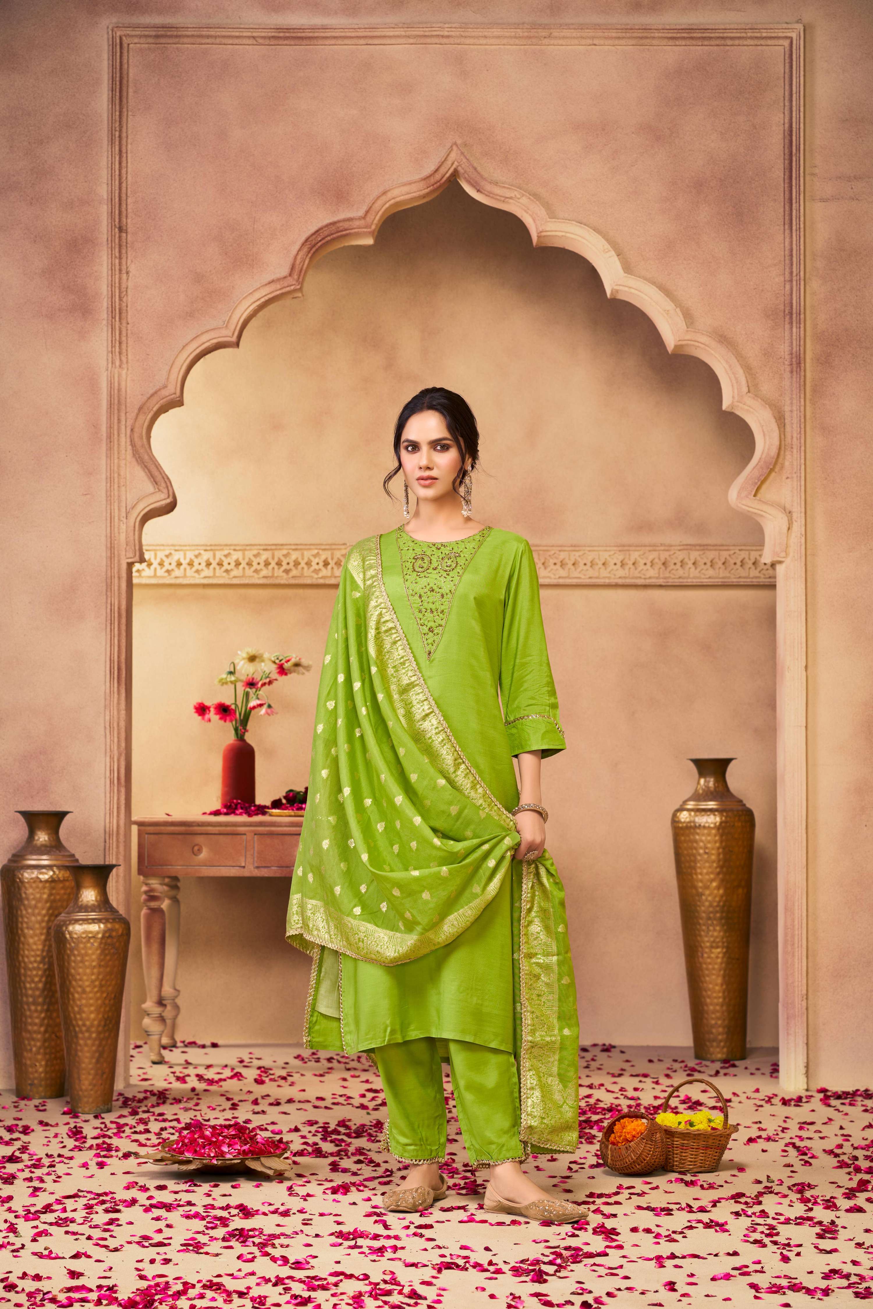 BulBul Adab Muslin Green Kurta Set with Dupatta