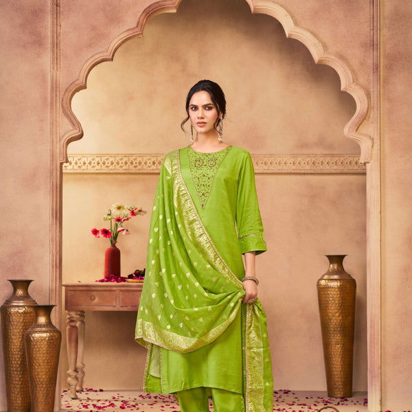 BulBul Adab Muslin Green Kurta Set with Dupatta
