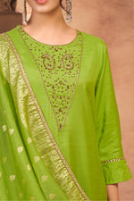 Thumbnail for BulBul Adab Muslin Green Kurta Set with Dupatta
