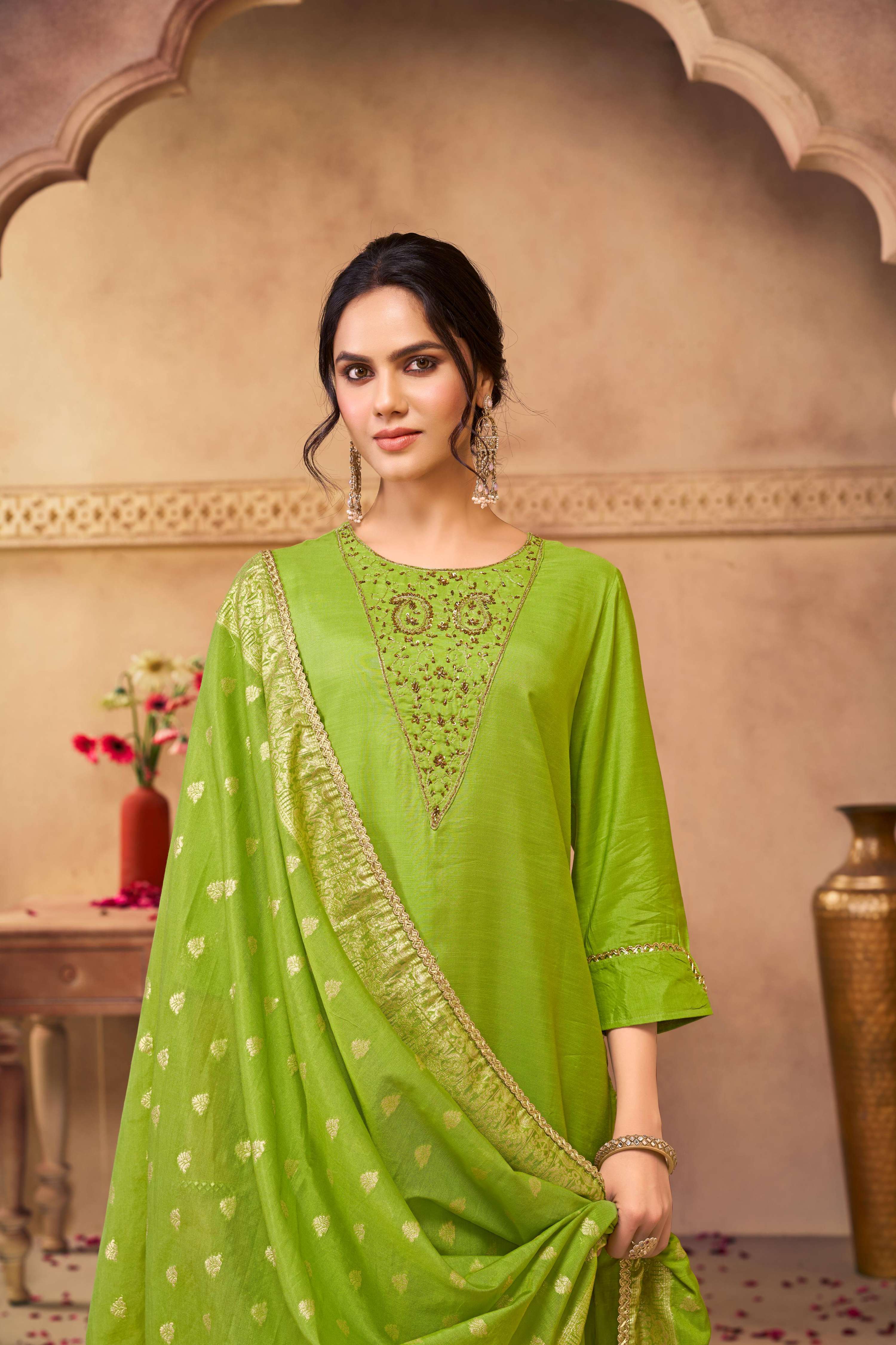 BulBul Adab Muslin Green Kurta Set with Dupatta