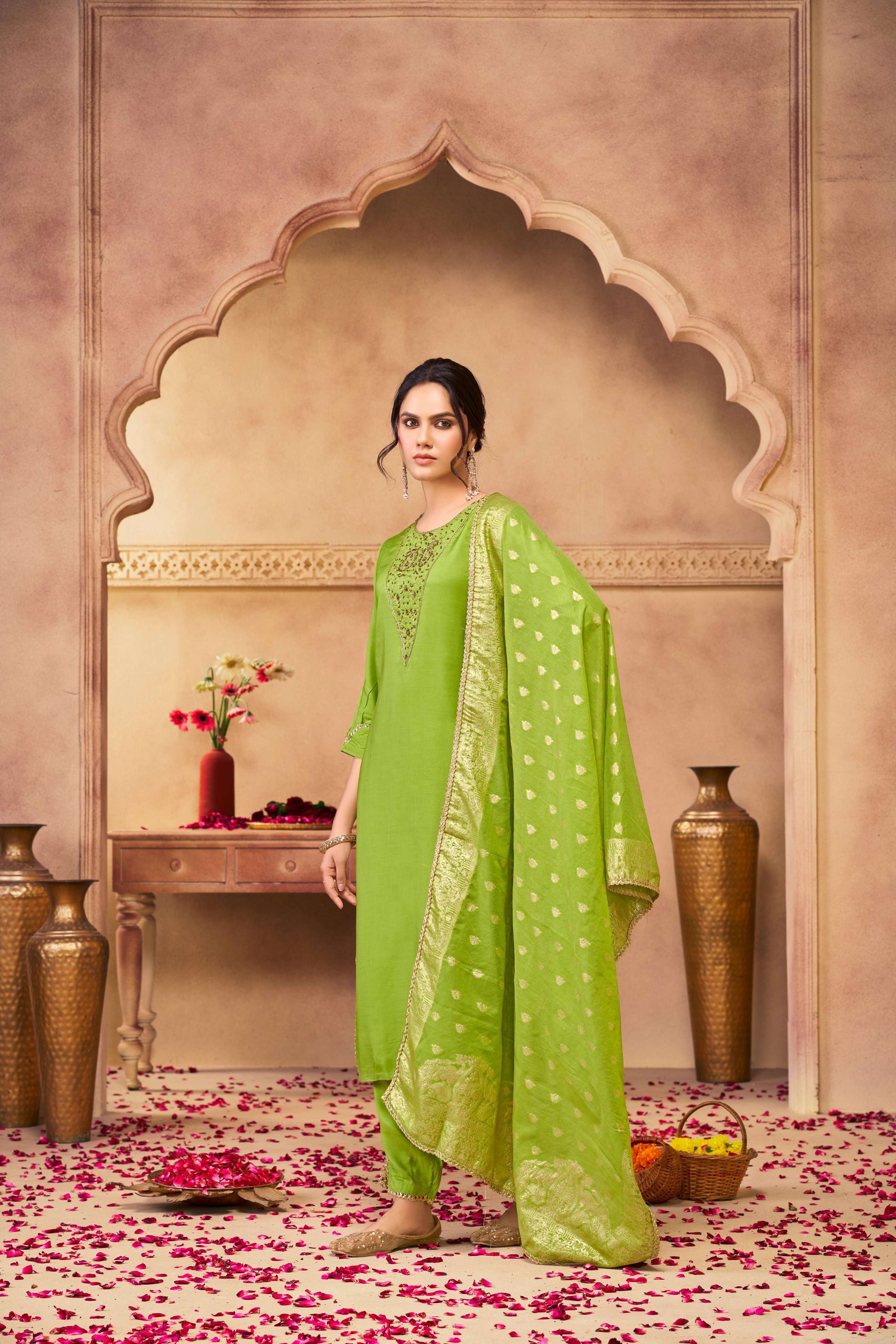 BulBul Adab Muslin Green Kurta Set with Dupatta