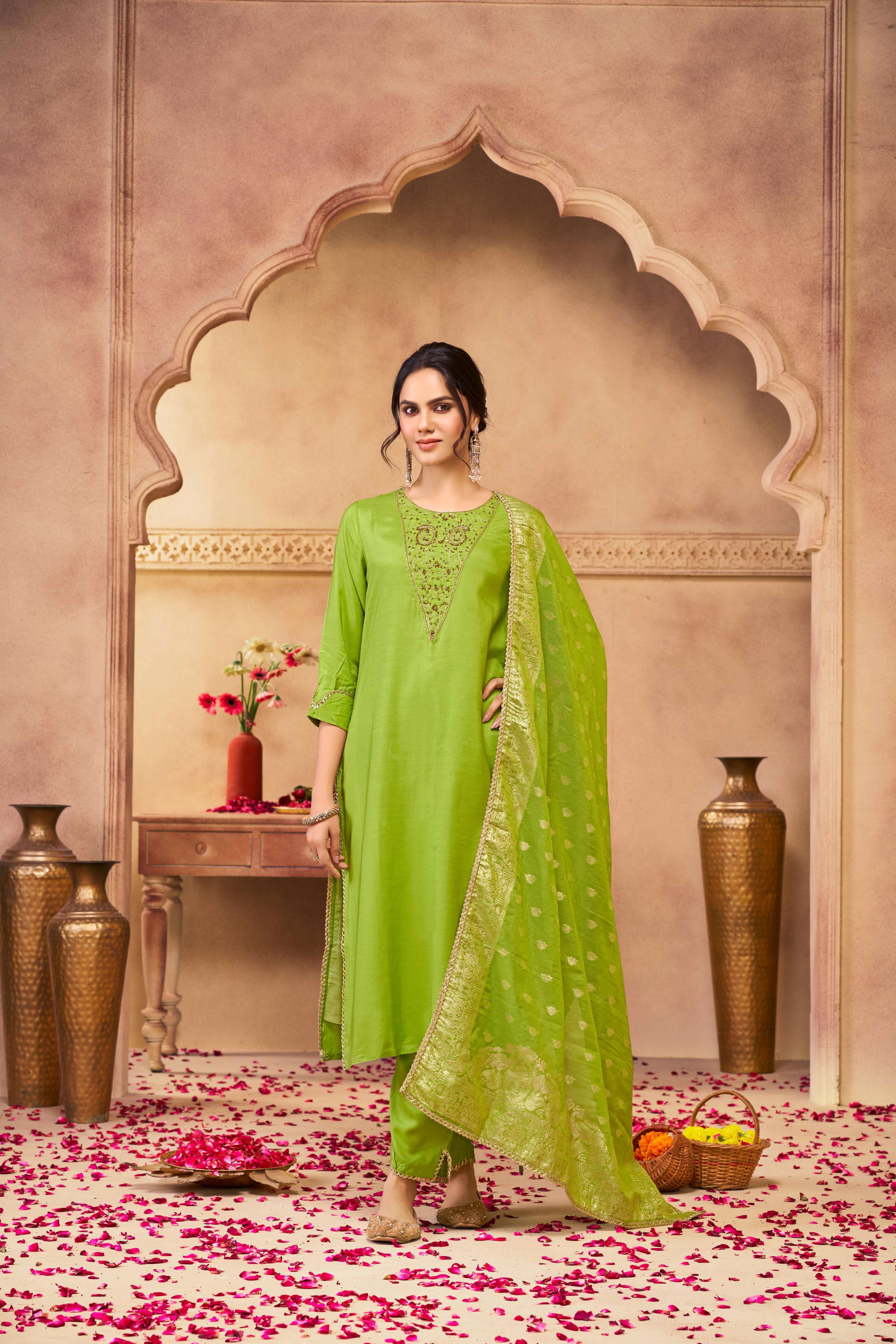 BulBul Adab Muslin Green Kurta Set with Dupatta