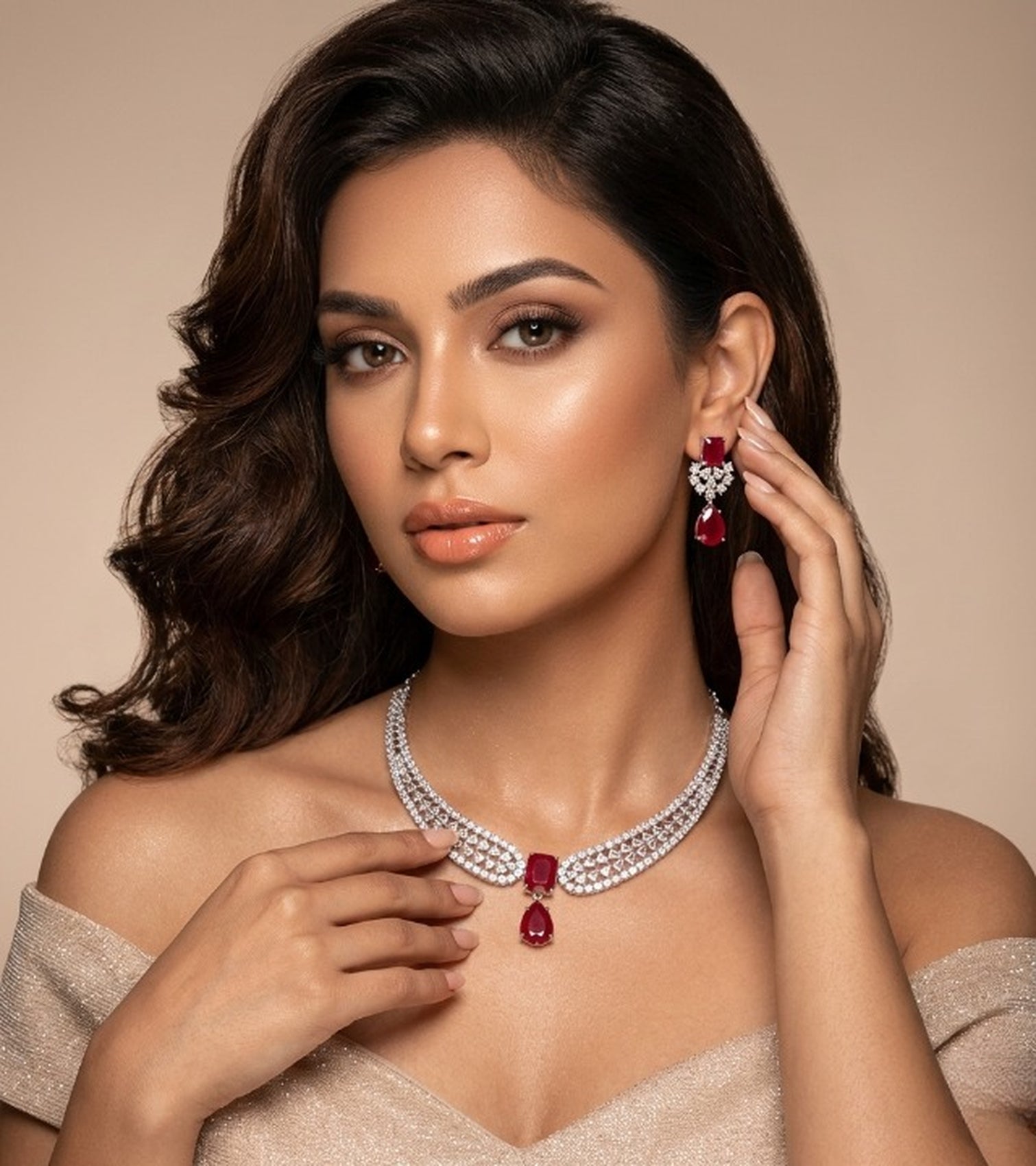 Jewel City Stunning CZ Diamond American Diamond Necklace Set with Drop Earrings - Bridal, Wedding, Party Wear - Distacart