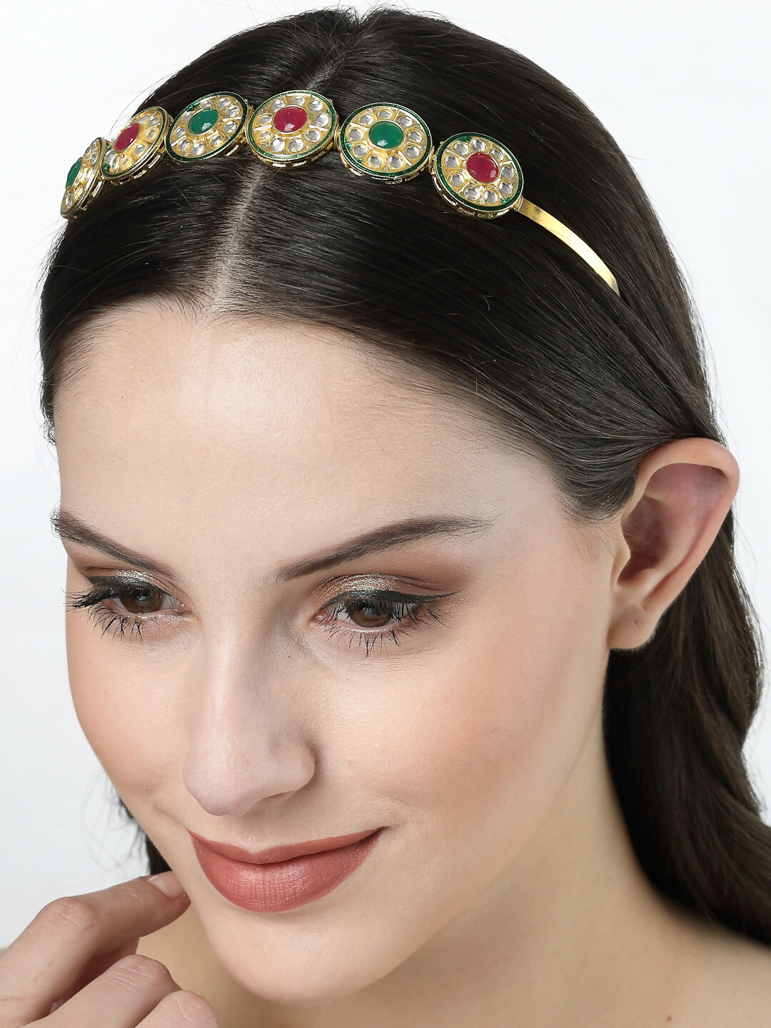 NVR Women's Multi colour Kundan Gold-Plated Embellished Hairband - Distacart