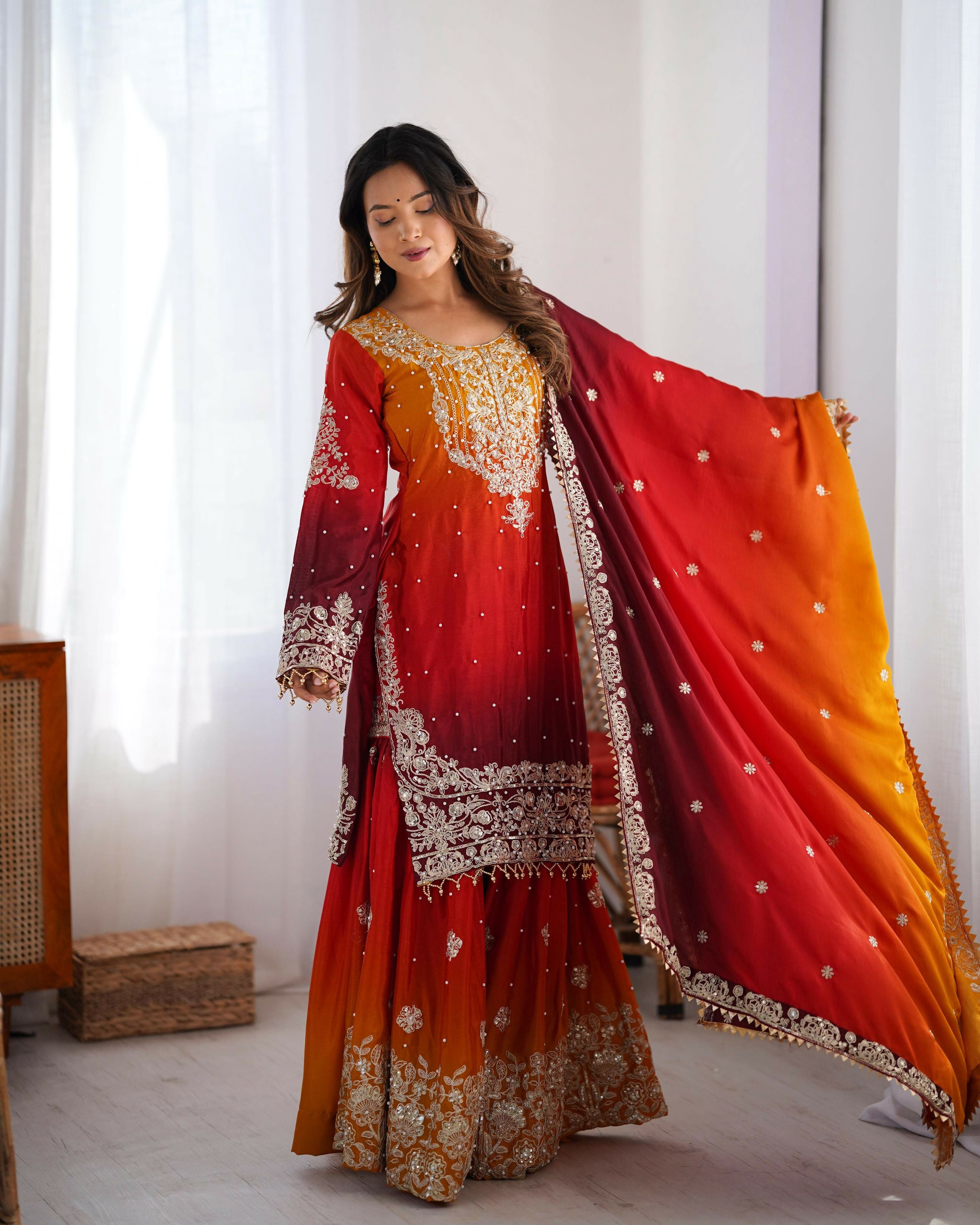 Joban Fashion Multicolor Palazzo Chinon silk Coding Dori with Sequence with Rivet Moti