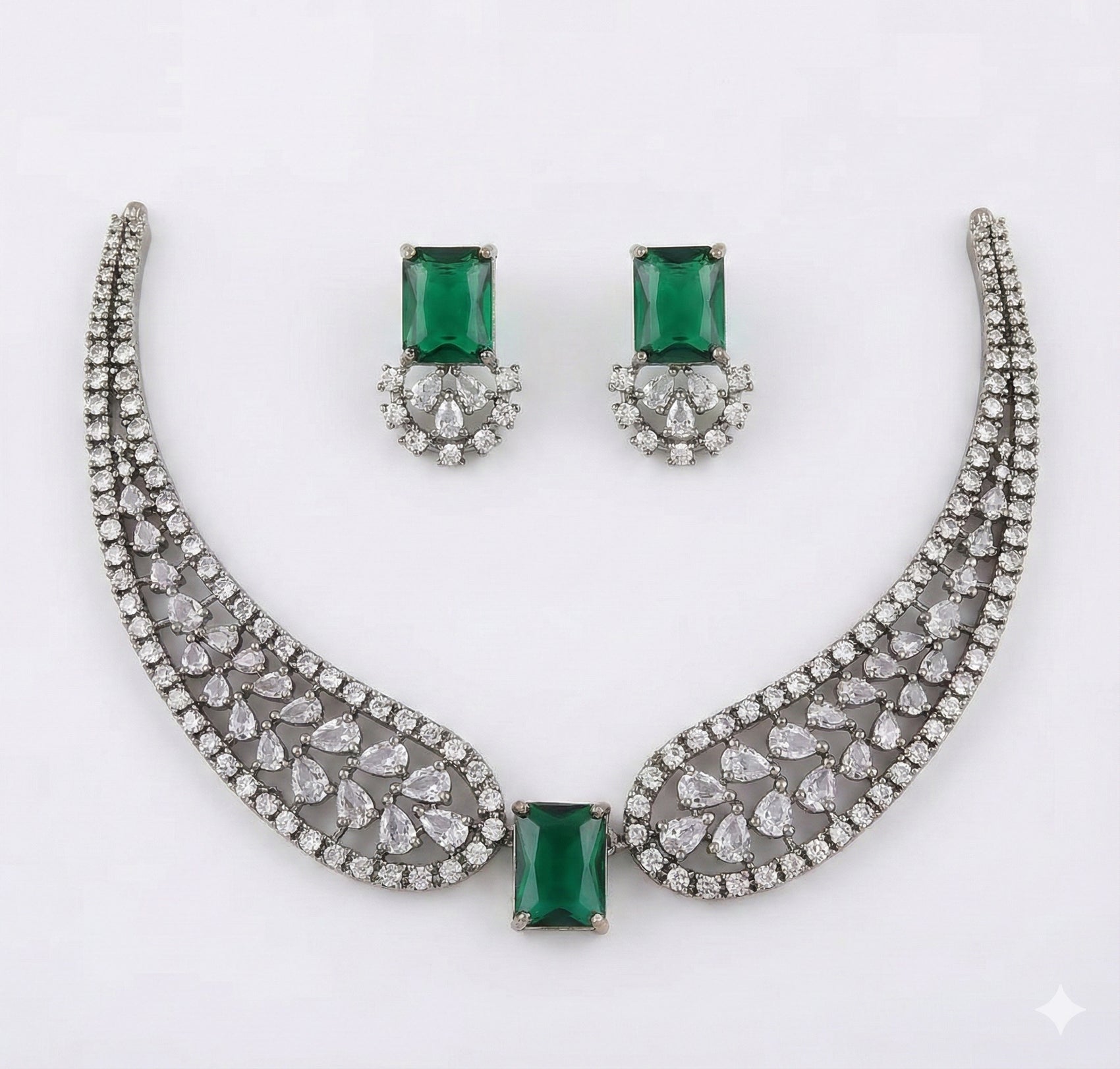 Jewel City Stunning Green American Diamond Necklace Set - Distacart