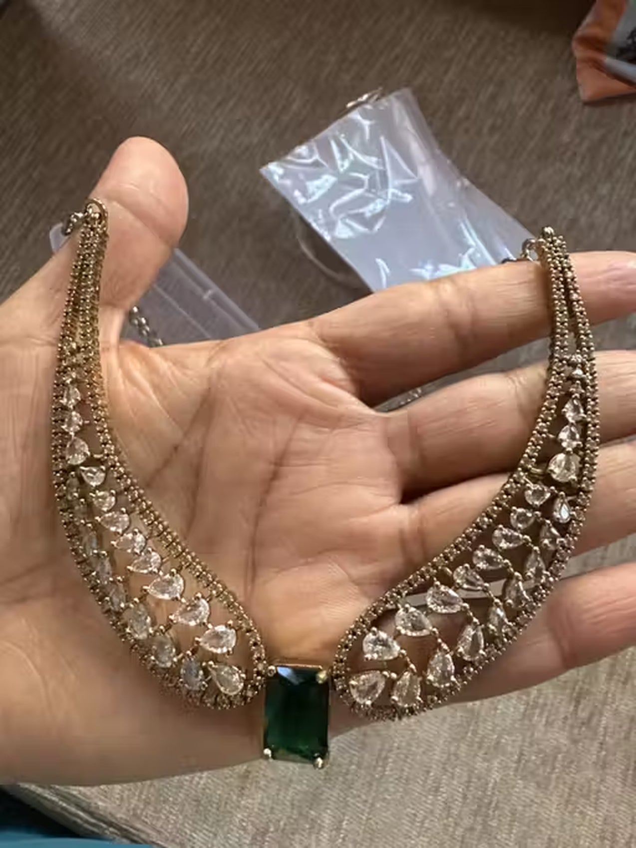 Jewel City Stunning Green American Diamond Necklace Set - Distacart