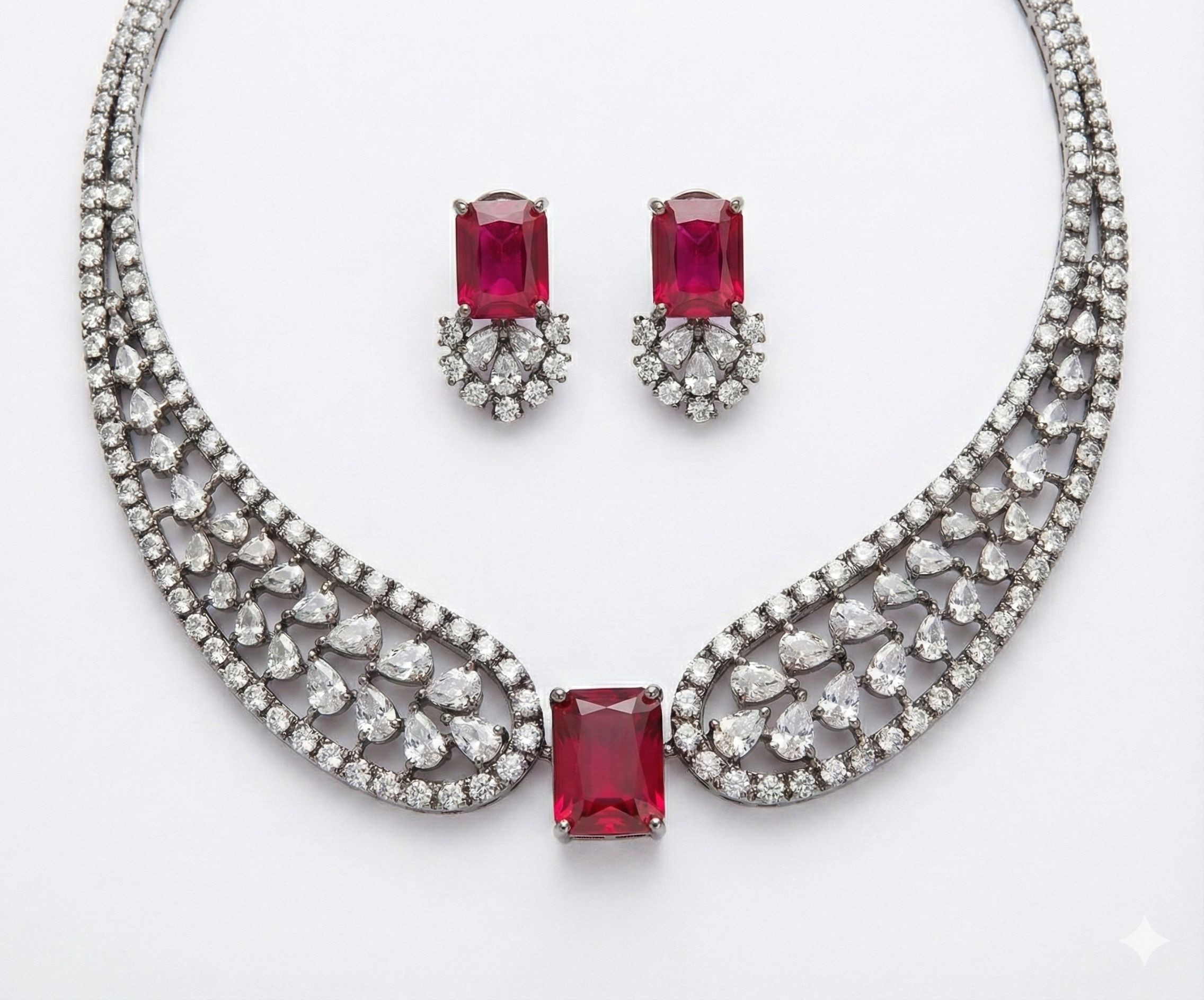Jewel City Party Wear Red American Diamond Necklace Set - Distacart