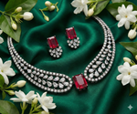 Thumbnail for Jewel City Party Wear Red American Diamond Necklace Set - Distacart