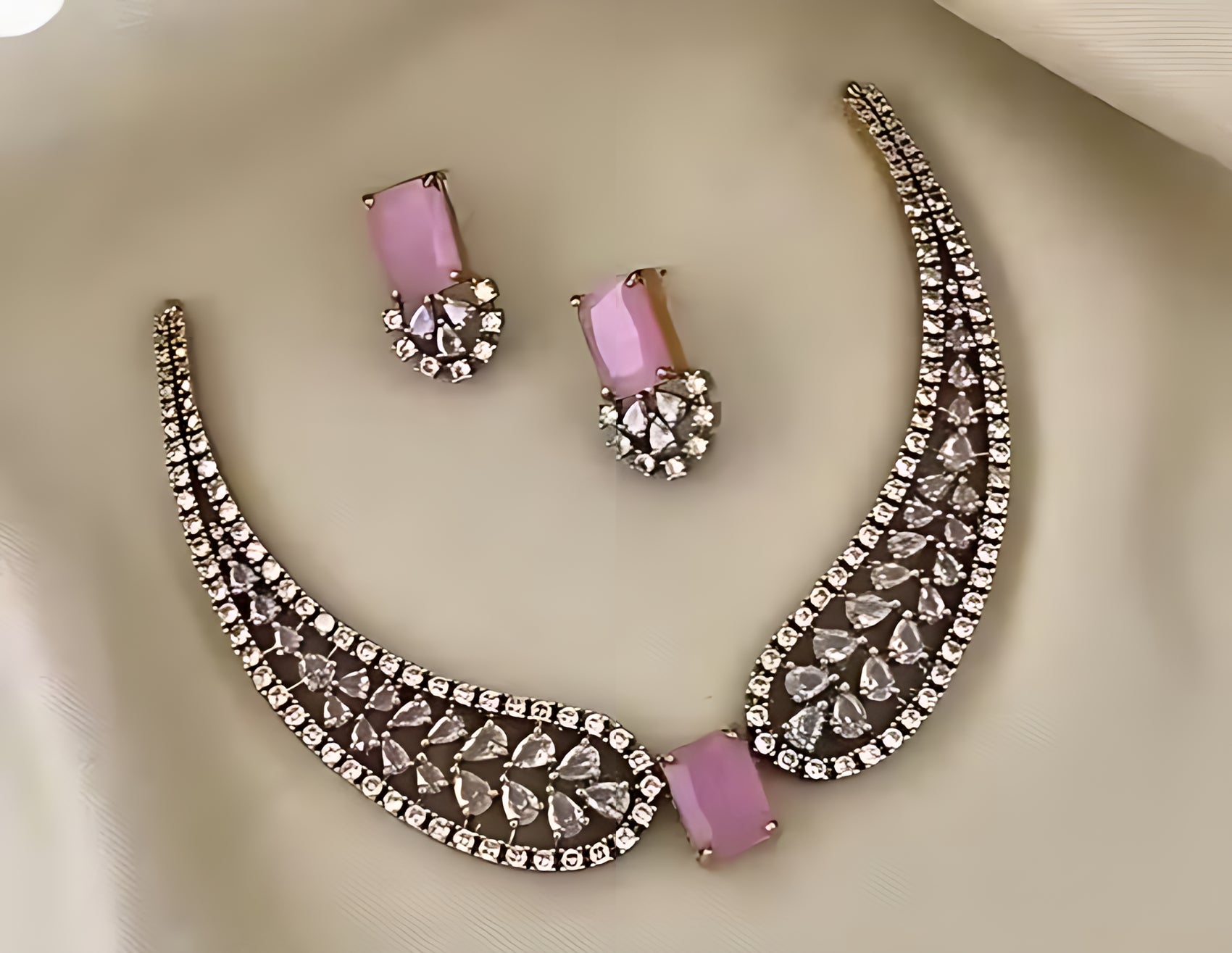 Jewel City Pink American Diamond Necklace Set - Distacart