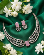 Thumbnail for Jewel City Pink American Diamond Necklace Set - Distacart