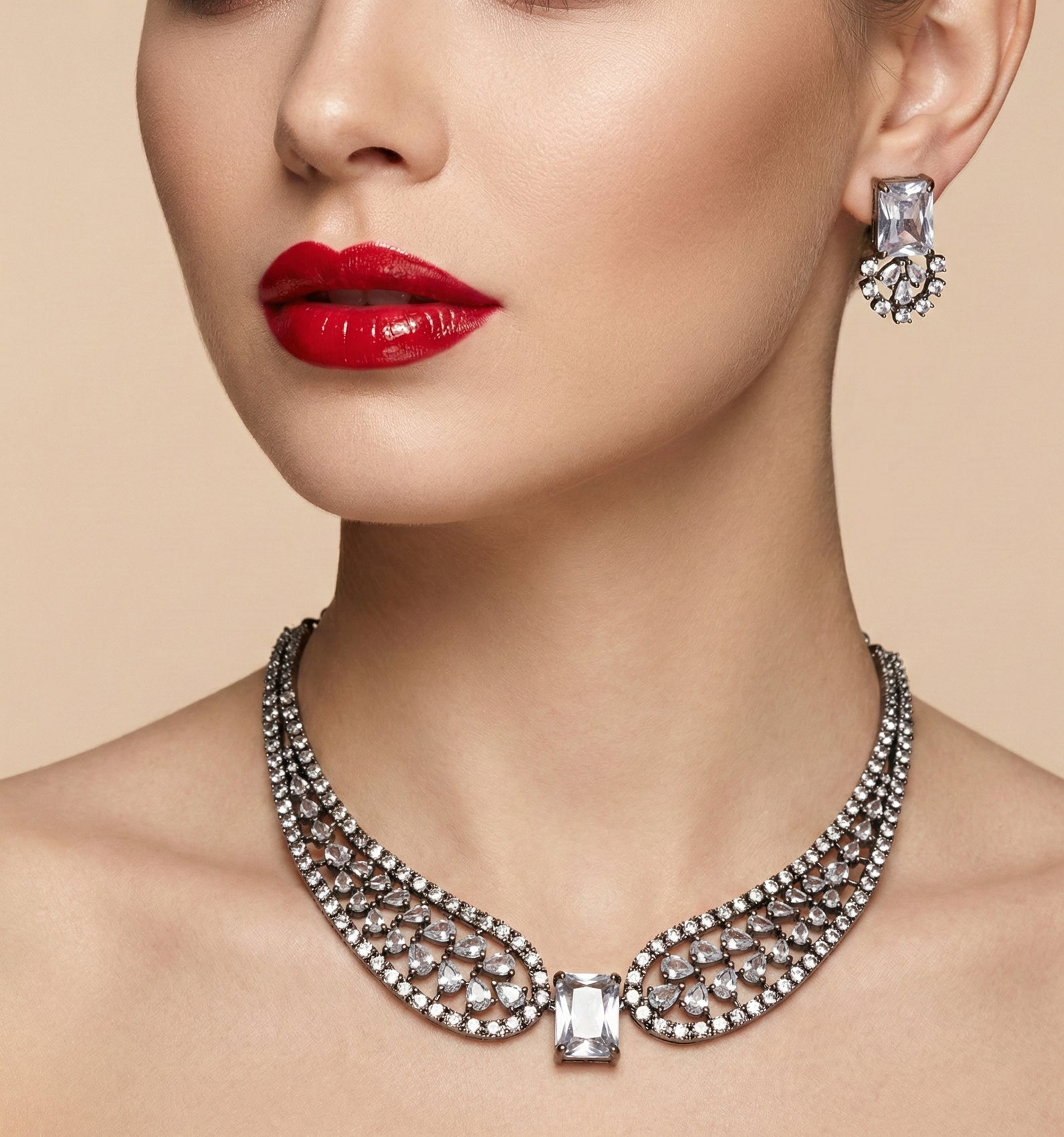 Jewel City White American Diamond Necklace Set - Distacart