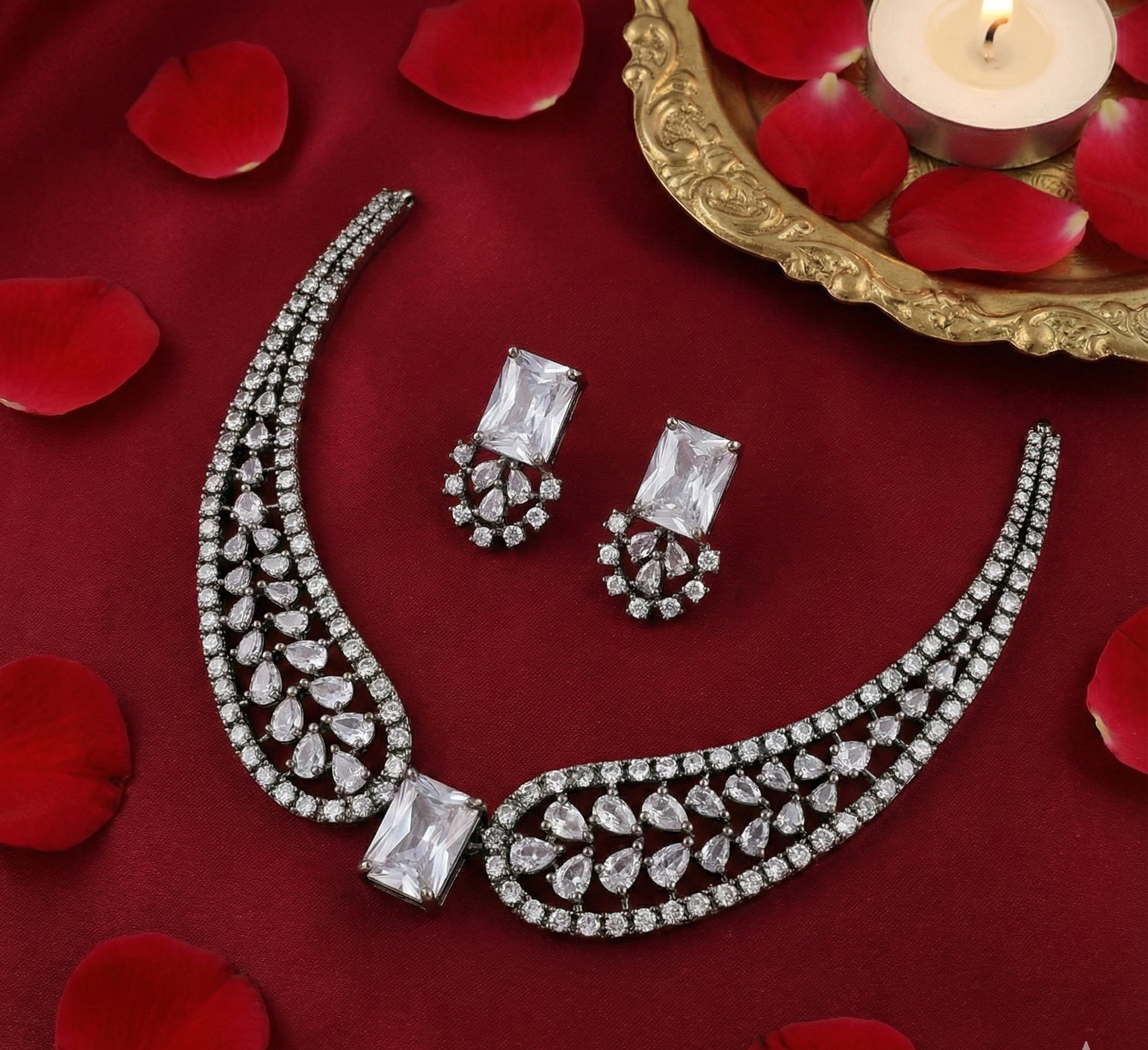 Jewel City White American Diamond Necklace Set - Distacart