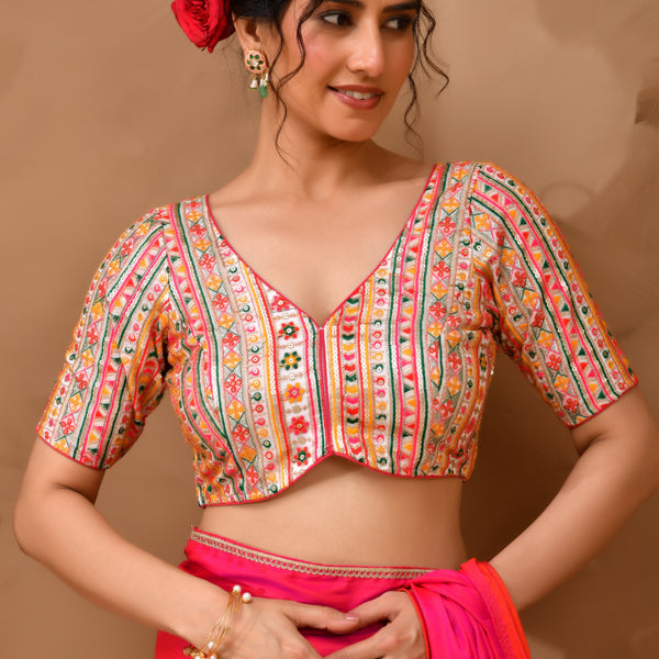 Amodini Designer Studio Women's Multicolored Embroidered Blouse with sleeves - Distacart