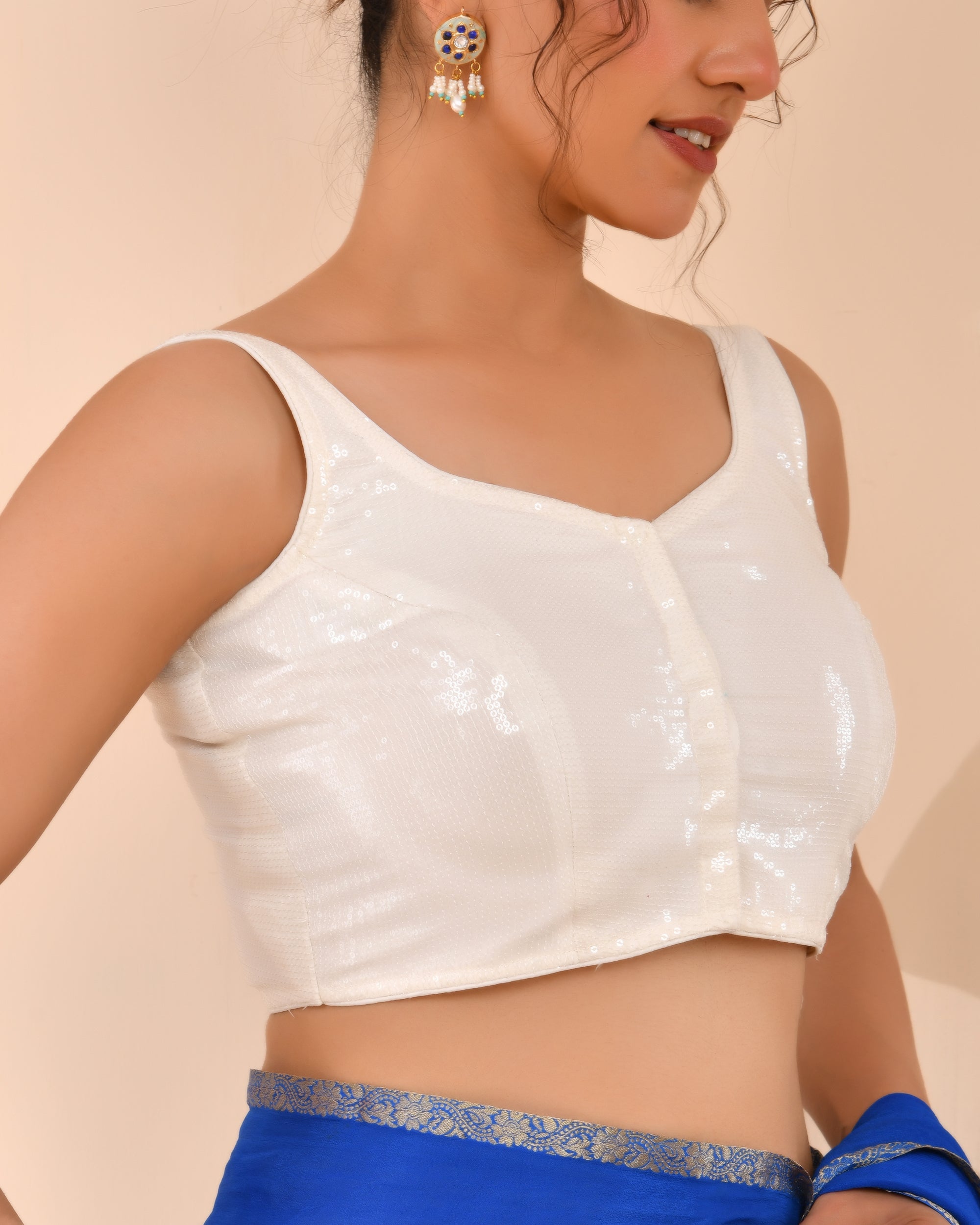 Amodini Designer Studio Women's White Sequined Blouse - Distacart