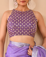 Thumbnail for Amodini Designer Studio Women's Mirror Work High Neck Purple Blouse - Distacart