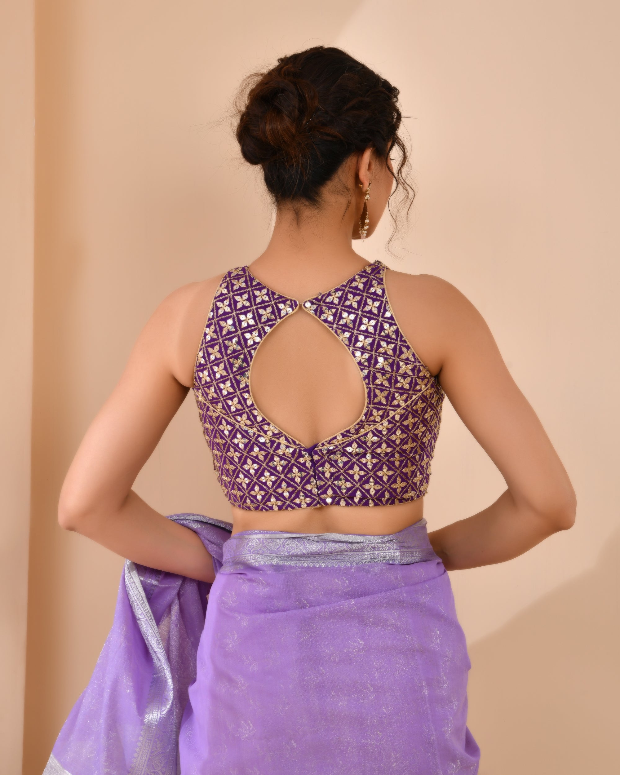 Amodini Designer Studio Women's Mirror Work High Neck Purple Blouse - Distacart