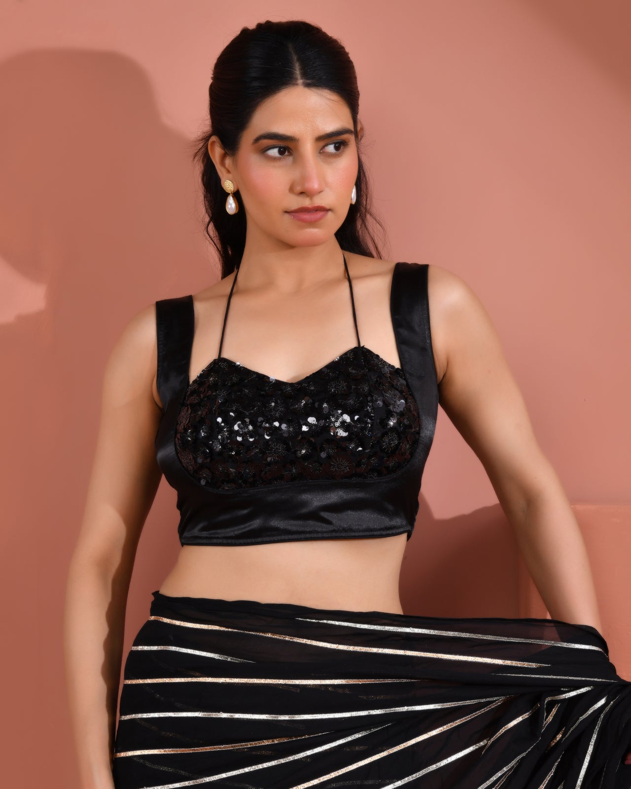 Amodini Designer Studio Women's Masaba cut black blouse - Distacart