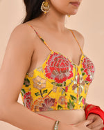 Thumbnail for Amodini Designer Studio Women's Organza Floral Handwork Corset Style Yellow Blouse - Distacart