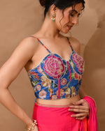 Thumbnail for Amodini Designer Studio Women's Organza Floral Handwork Corset Style Blue Blouse - Distacart