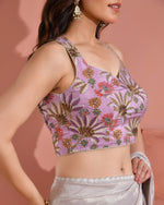 Thumbnail for Amodini Designer Studio Women's Position Print Sequined Embellished Halter Neck Lavender Blouse - Distacart
