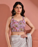 Thumbnail for Amodini Designer Studio Women's Position Print Sequined Embellished Halter Neck Lavender Blouse - Distacart
