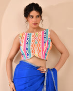 Thumbnail for Amodini Designer Studio Women's White Multicoloured Boat Neck Jacquard Blouse - Distacart
