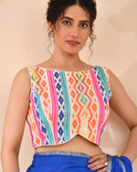 Thumbnail for Amodini Designer Studio Women's White Multicoloured Boat Neck Jacquard Blouse - Distacart