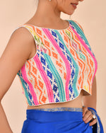 Thumbnail for Amodini Designer Studio Women's White Multicoloured Boat Neck Jacquard Blouse - Distacart