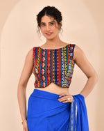 Thumbnail for Amodini Designer Studio Women's Black Multicoloured Boat Neck Jacquard Blouse - Distacart