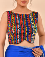 Thumbnail for Amodini Designer Studio Women's Black Multicoloured Boat Neck Jacquard Blouse - Distacart