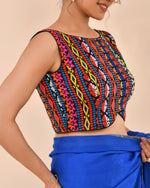 Thumbnail for Amodini Designer Studio Women's Black Multicoloured Boat Neck Jacquard Blouse - Distacart
