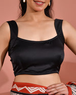 Thumbnail for Amodini Designer Studio Women's Round Neck Satin Black Solid Blouse - Distacart