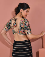 Thumbnail for Amodini Designer Studio Women's Black Embroidered Position Print Nyra Cut Blouse with sleeves - Distacart