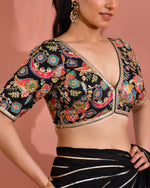 Thumbnail for Amodini Designer Studio Women's Black Embroidered Position Print Nyra Cut Blouse with sleeves - Distacart