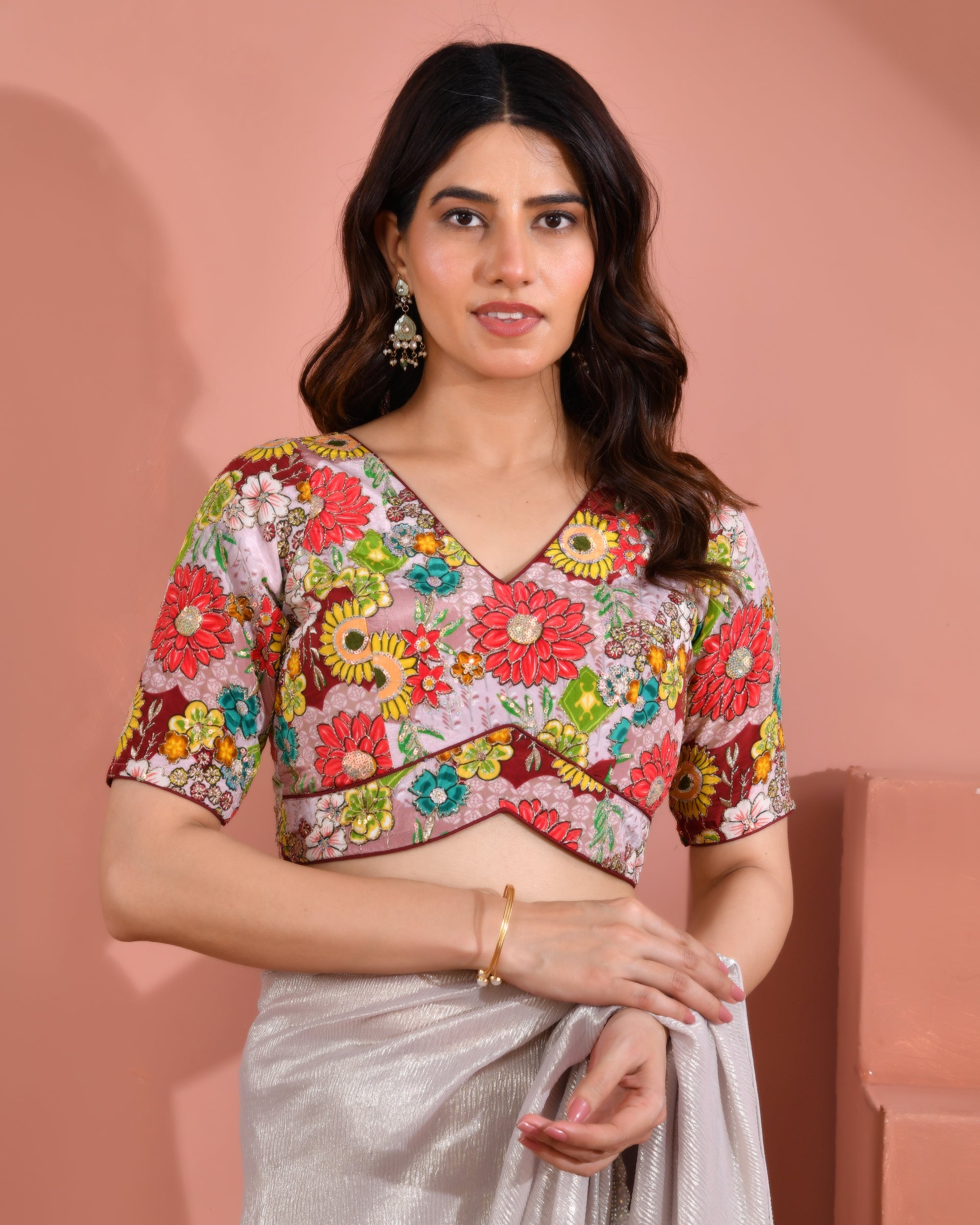 Amodini Designer Studio Women's Mauve Sequin Zara Multicolored Postion Print Blouse with Sleeves - Distacart