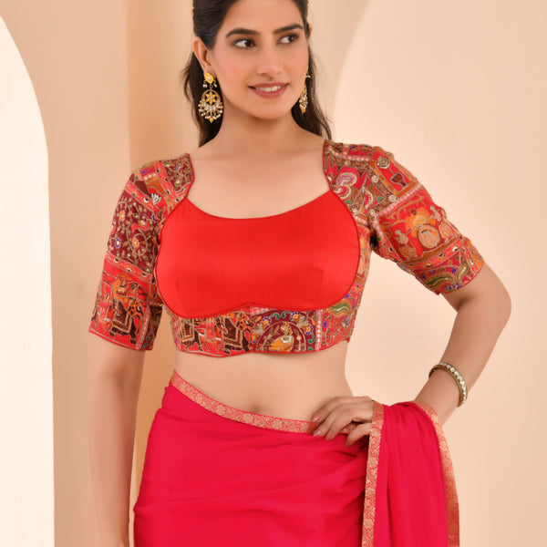 Amodini Designer Studio Women's Madhubala Style Red Blouse With Sleeves - Distacart