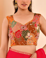 Thumbnail for Amodini Designer Studio Women's Mustard Floral Position Print Sweetheart Neck Blouse Sleeveless - Distacart
