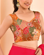 Thumbnail for Amodini Designer Studio Women's Mustard Floral Position Print Sweetheart Neck Blouse Sleeveless - Distacart
