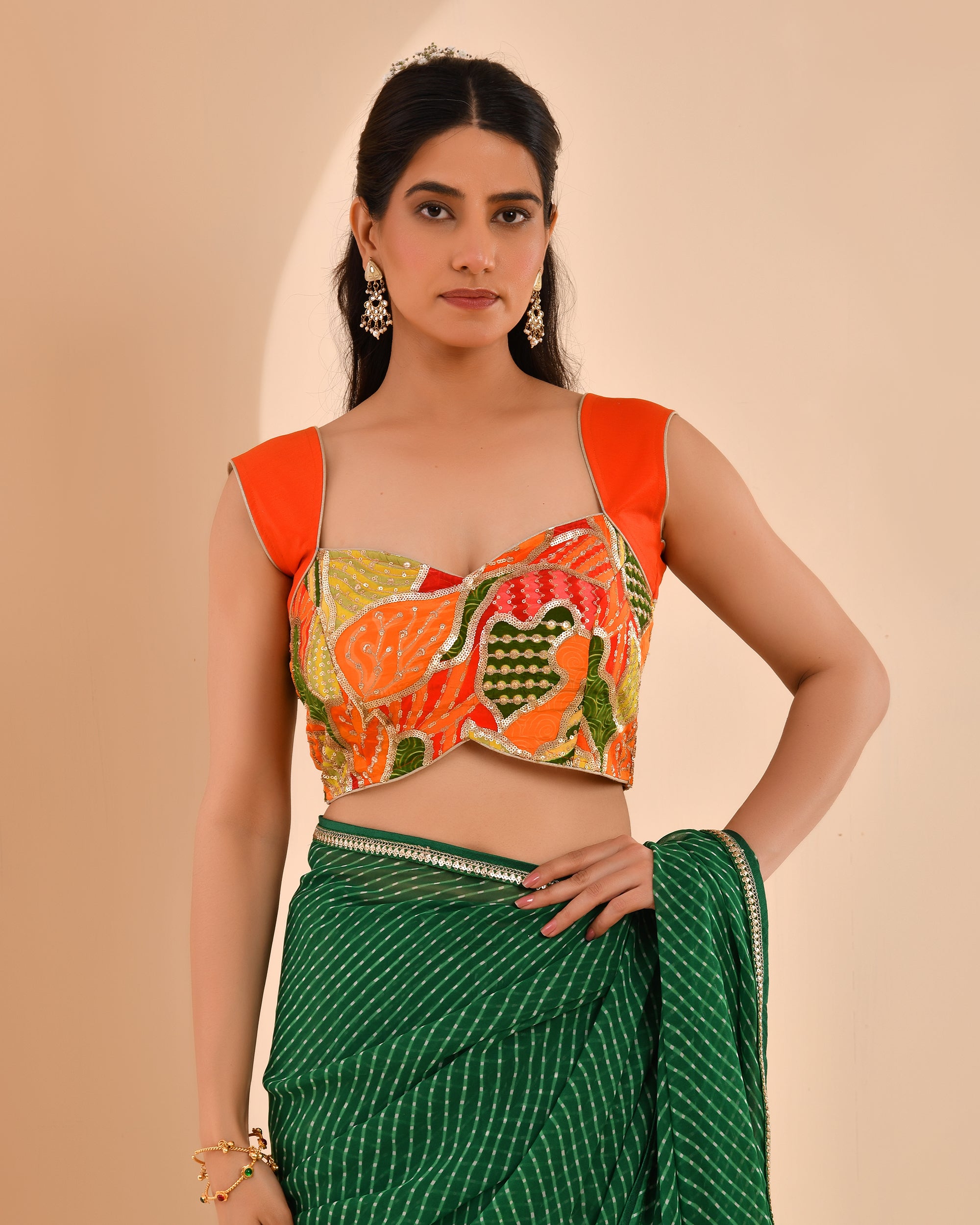 Amodini Designer Studio Women's Goblet Crepe Embroidered Orange Blouse - Distacart