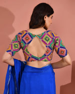 Thumbnail for Amodini Designer Studio Women's Multicolor Geometric Pattern Cut Dana Embroidered Blouse - Distacart