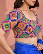Thumbnail for Amodini Designer Studio Women's Multicolor Geometric Pattern Cut Dana Embroidered Blouse - Distacart