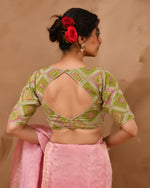 Thumbnail for Amodini Designer Studio Women's Green Geometric Pattern Cut Dana Embroidered Blouse - Distacart