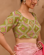 Thumbnail for Amodini Designer Studio Women's Green Geometric Pattern Cut Dana Embroidered Blouse - Distacart