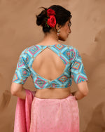 Thumbnail for Amodini Designer Studio Women's Sky Blue Geometric Pattern Cut Dana Embroidered Blouse - Distacart